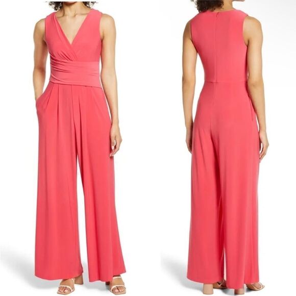 Eliza J NWT Ruched Waist Sleeveless Jumpsuit in Pink Size 12 - Picture 1 of 10